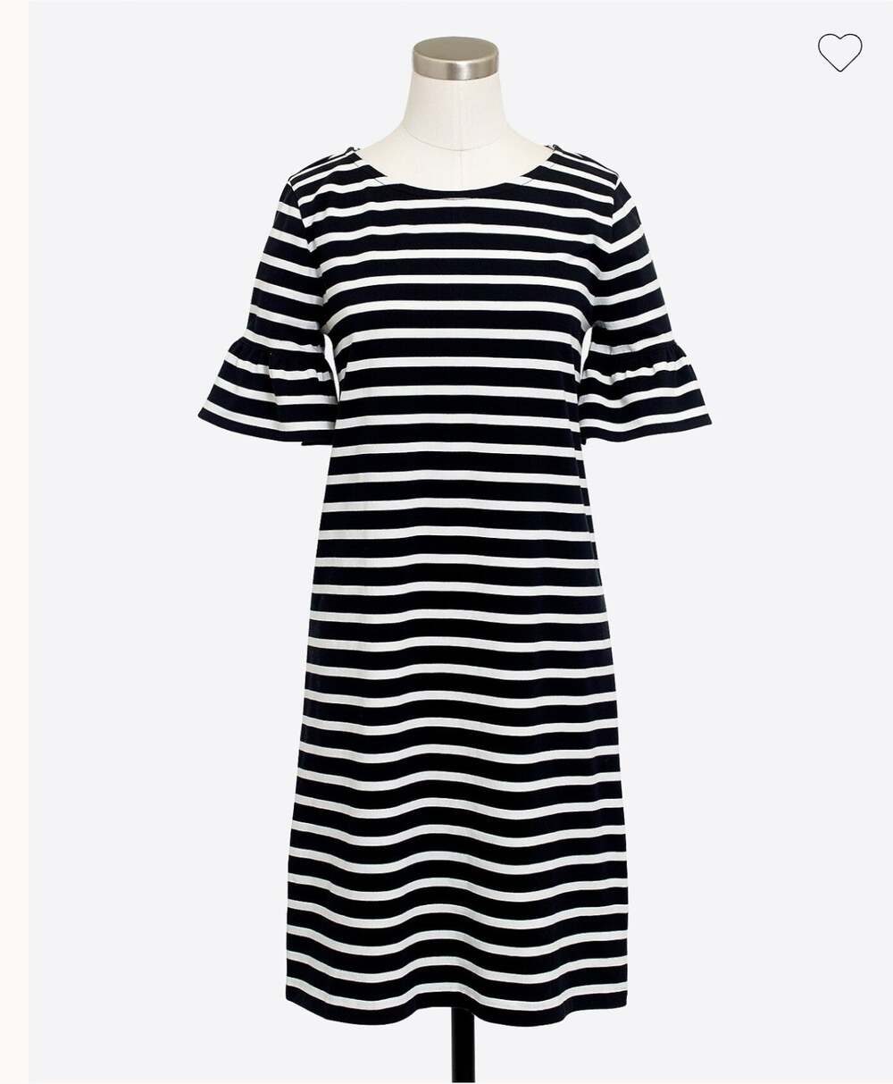 J.Crew Dress Womens Medium Black White Striped Ruffle Sleeve Cotton Shift